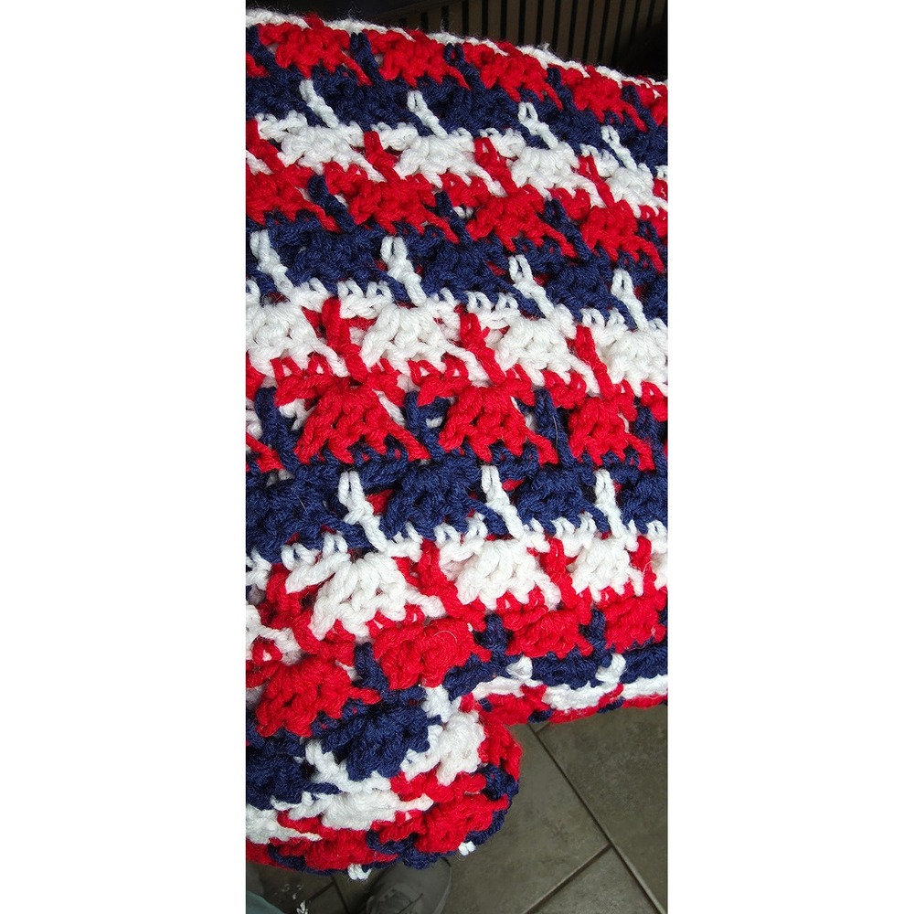 Handmade Crochet Afghan Throw Blanket Red White Blue Patriotic Americana 60x45 - Picture 7 of 8